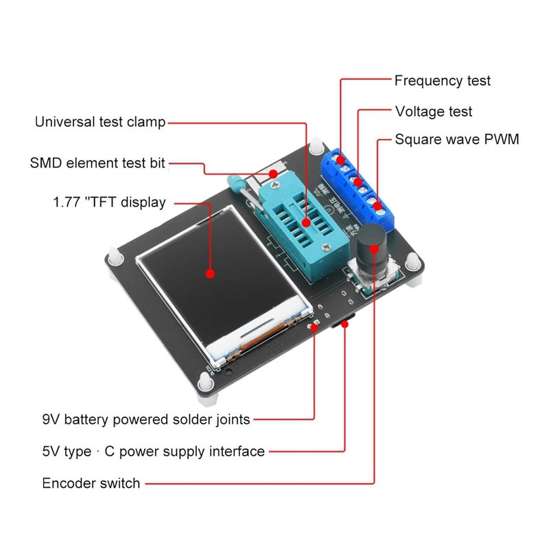 Transistor Tester With 1 77 Inch TFT Color Display Capacitance Inductance Volt Frequency Meter Russian Simplified Version - Image 5